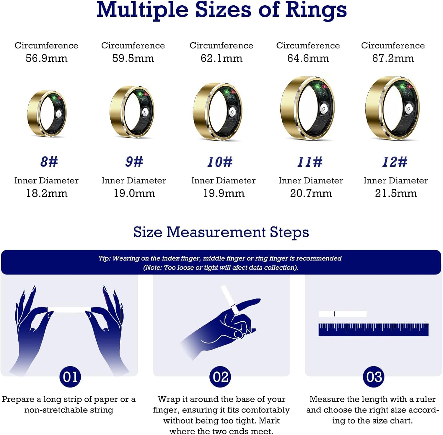 PulseRing - Anillo de Monitoreo Inteligente - Dorado Talla 12