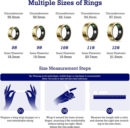 PulseRing - Anillo de Monitoreo Inteligente - Dorado Talla 12